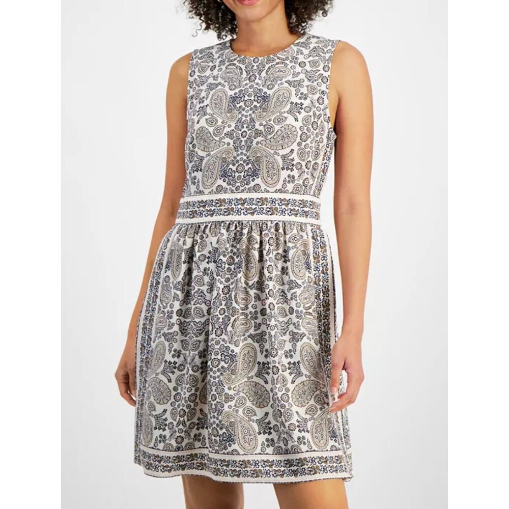 NWT Nautica Jeans Ivory Tan Paisley Dress Sz 10 Sleeveless Feminine Casual - Picture 4 of 12